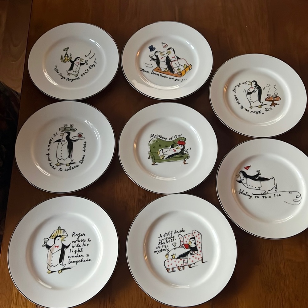 Pottery Barn Penguin cocktail plates. Set of 8